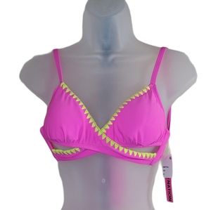 Bikini Nation Pink Yellow Embroidered Bikini Top Medium